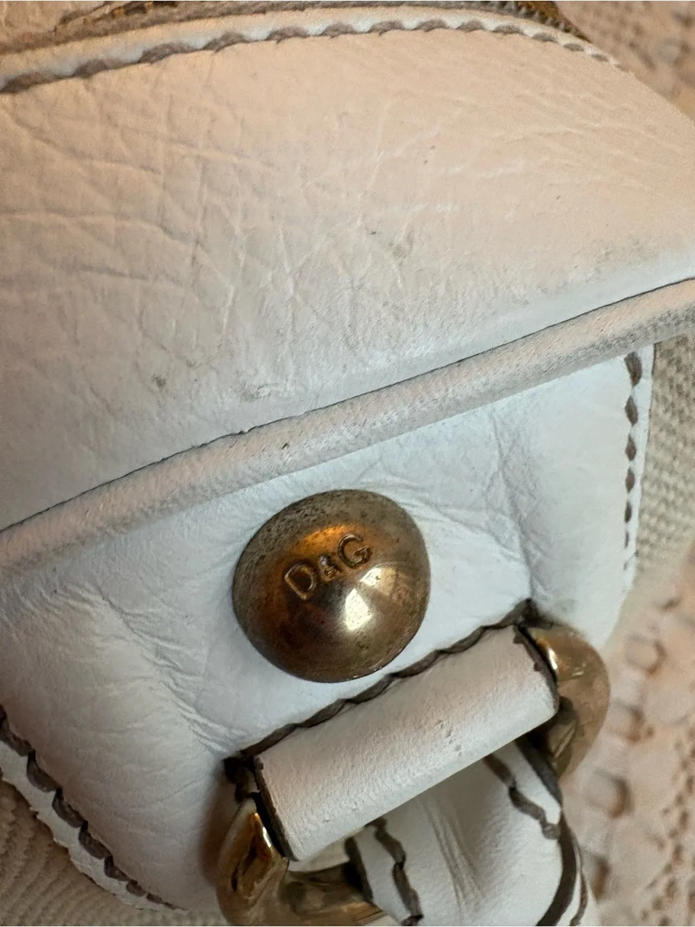 Dolce & Gabbana Beige Canvas Satchel with White Leather Trim and Gold Hardware